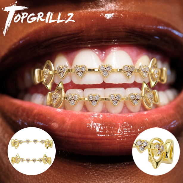 Body Jewelry Lot - TOPGRILLZ Set Grillz Bentuk Hati Berongga