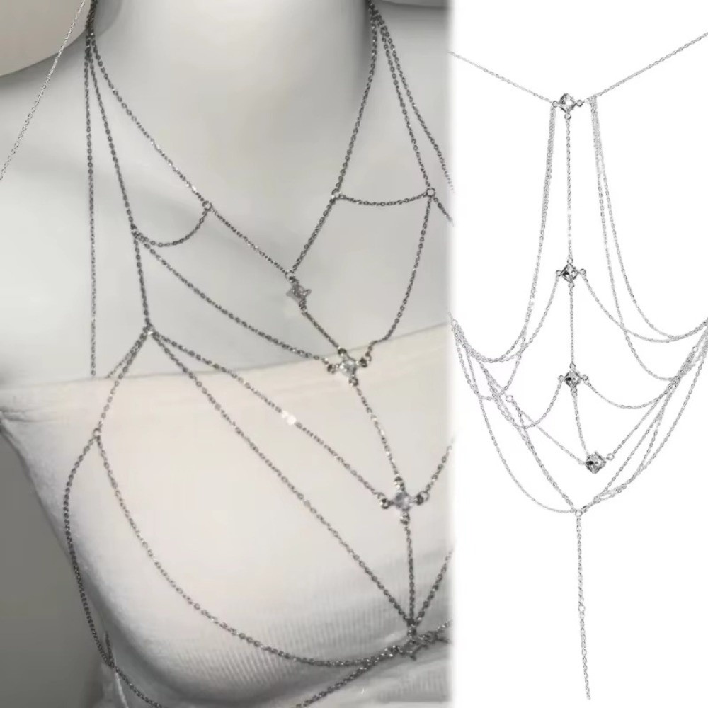 Body Jewelry Art - Rantai Dada Bertabur Rhinestone Berkilau Multilayer