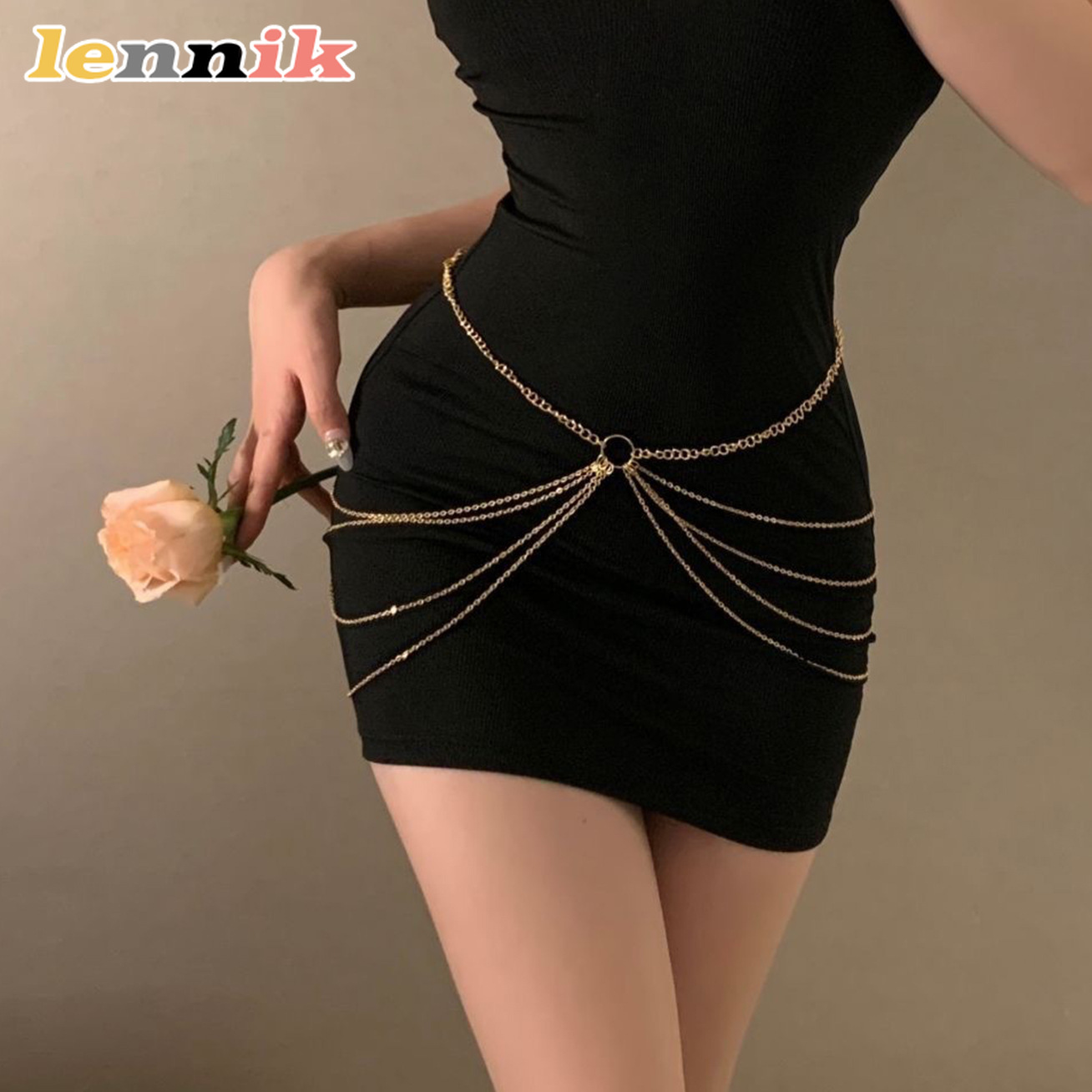 Body Jewelry In Bulk - LENNIK Rantai Pinggang Multi-Lapisan Logam Rumbai,