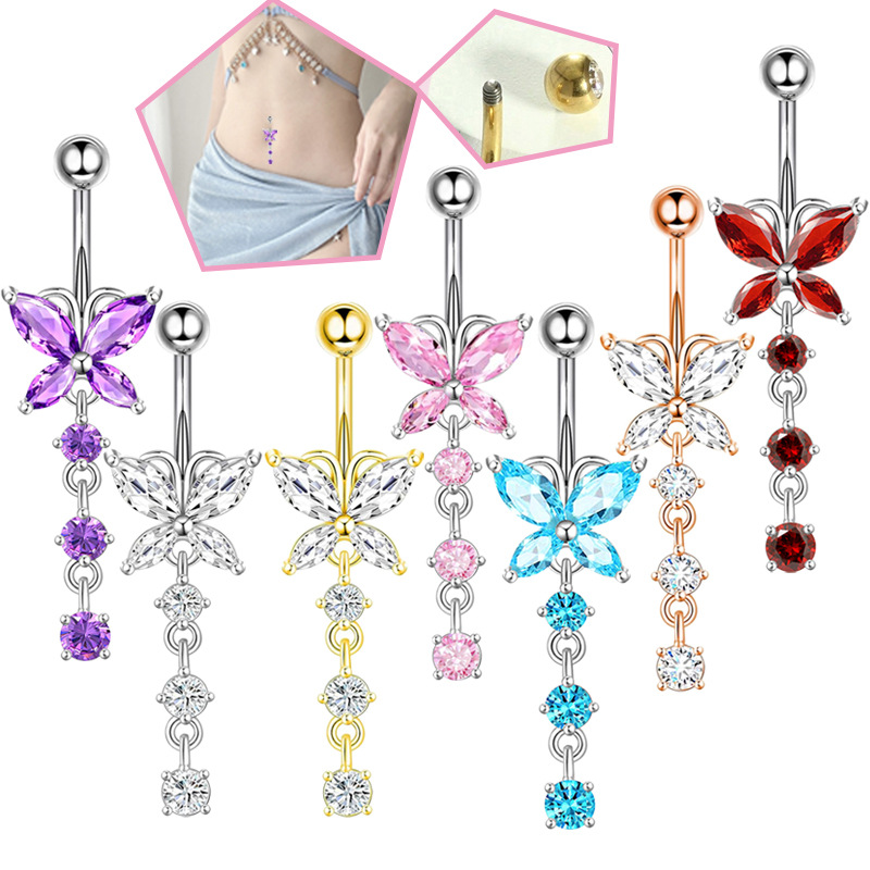 Body Jewelry Belly Button Rings - Cincin Pusar 14GA Kupu-kupu Emas dengan