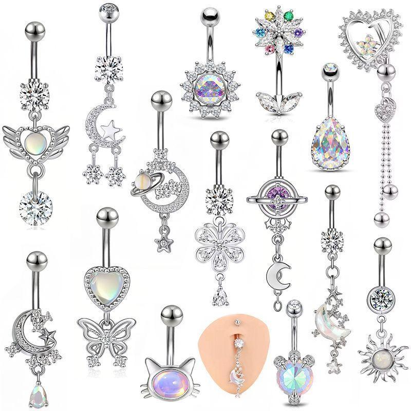 Body Jewelry Belly Button Rings - Cincin Pusar Kupu-kupu Planet Bulan Zirkon