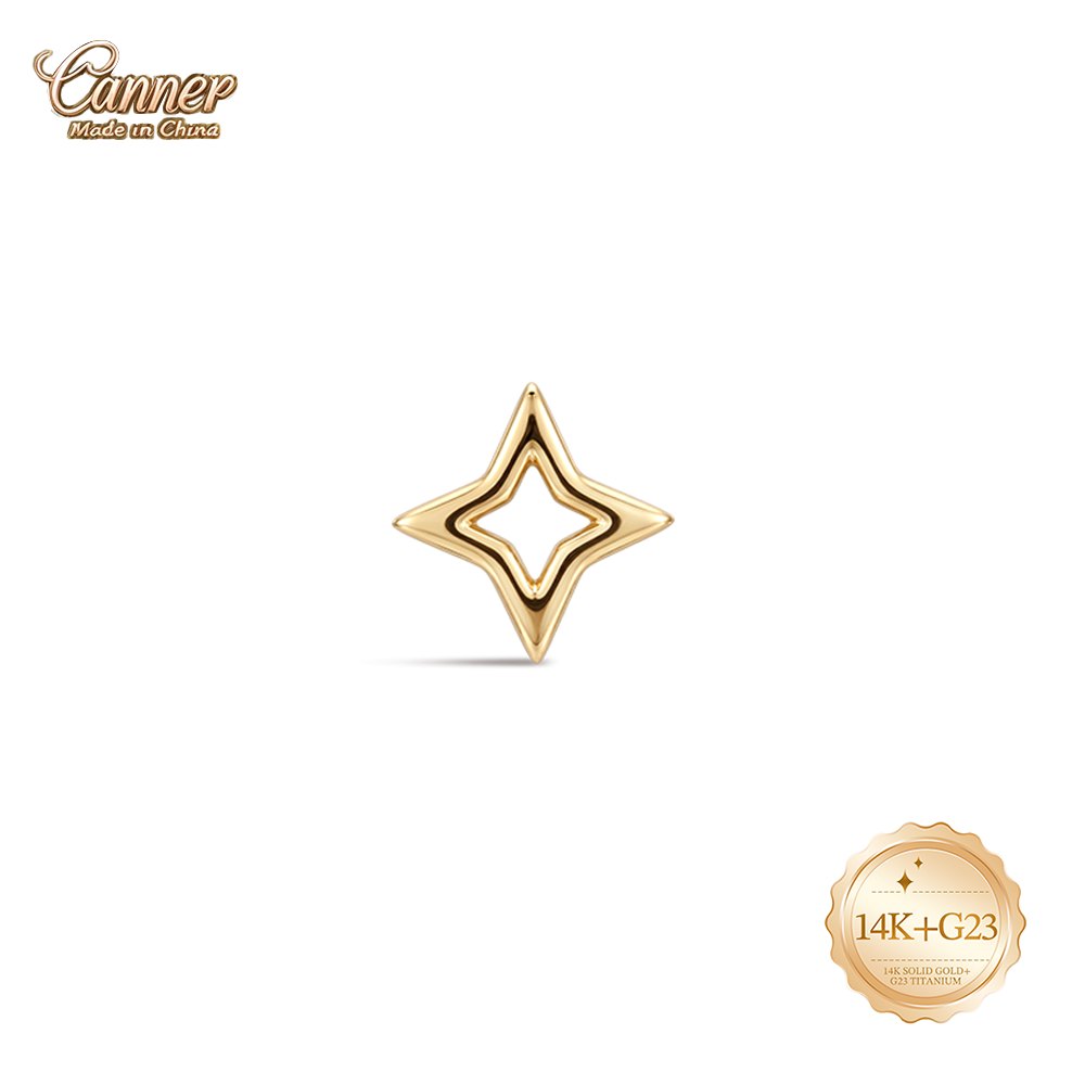 Body Jewelry Hypoallergenic - Anting-anting tusuk bintang emas padat 14K