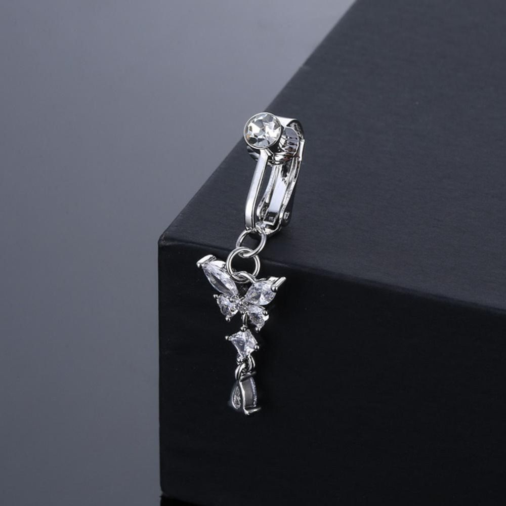 Body Jewelry Belly Button Rings - Cincin Pusar Palsu Desain Kupu-kupu, Tanpa