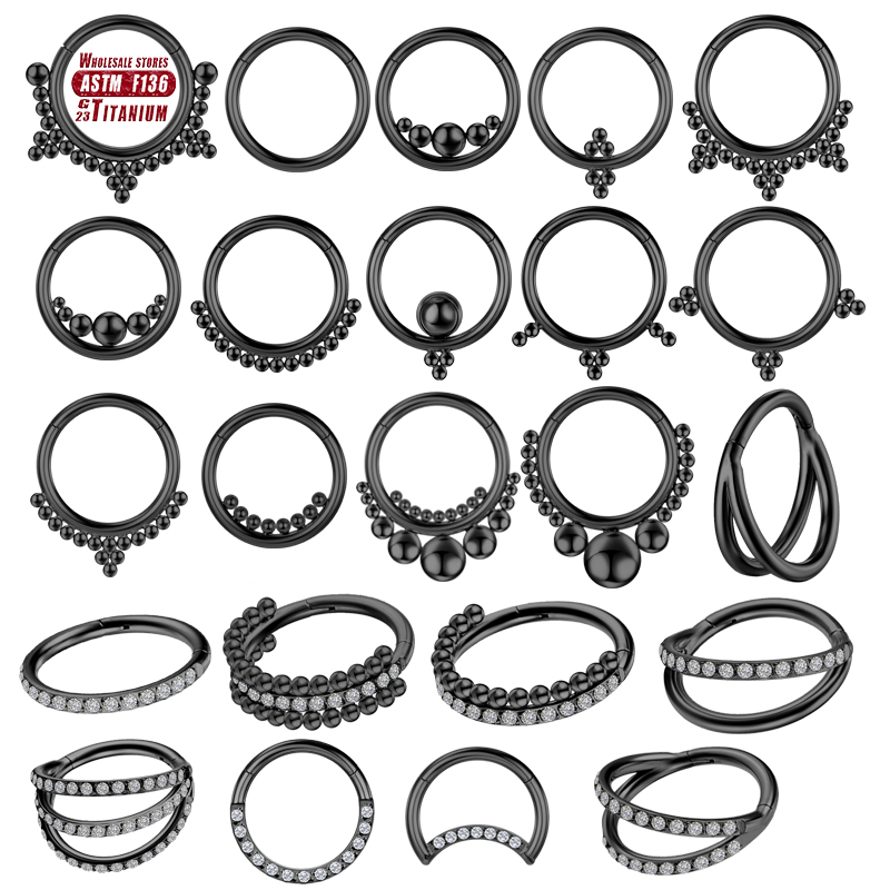 Septum Clicker Ring - F136 cincin tindik Titanium hitam, cincin