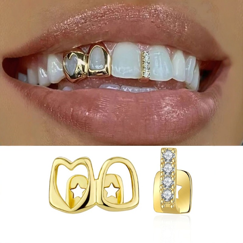 Body Jewelry Lot - Set Perhiasan Gigi Golden Grillz untuk
