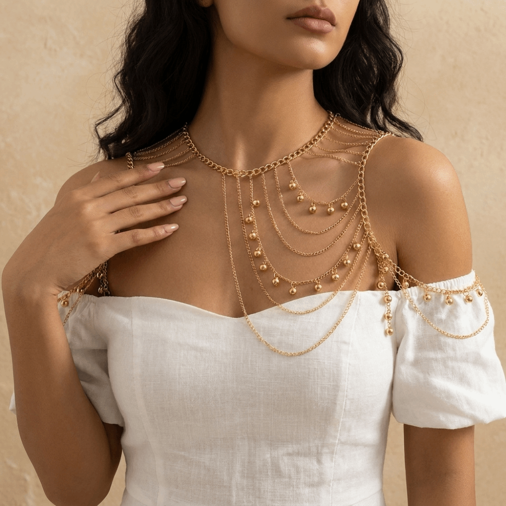 Body Jewelry Hot - Rantai Bahu Bola Rumbai Multi-Layer untuk