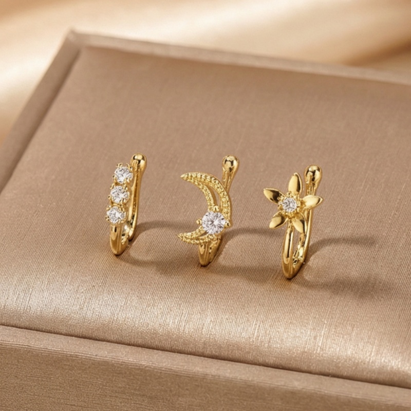 Body Jewelry Lot - Set klip hidung retro 3 buah,
