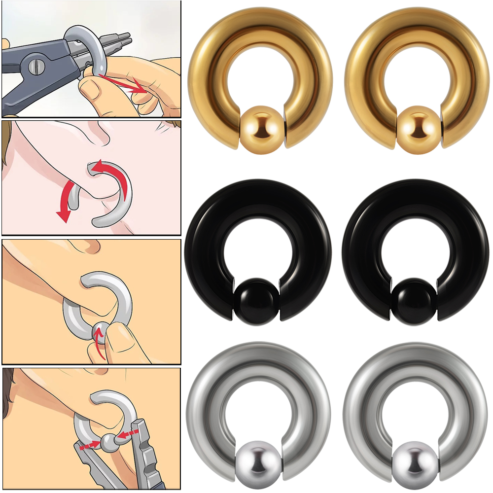 Body Jewelry Ear Gauges - 1 Buah Cincin Manik Tawanan Ukuran