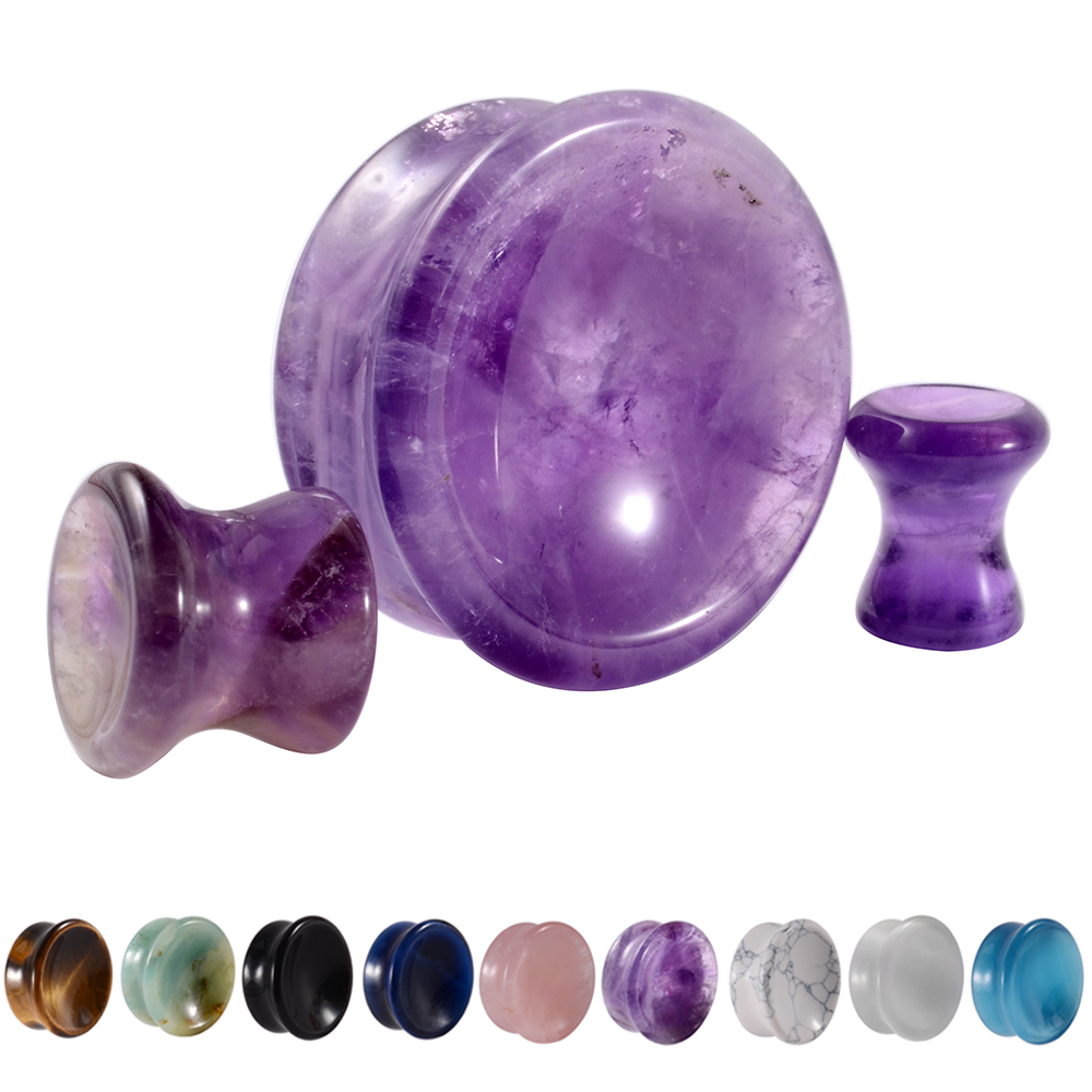 Body Jewelry Ear Gauges - Pasangan Batu Pengukur Telinga Suar Ganda