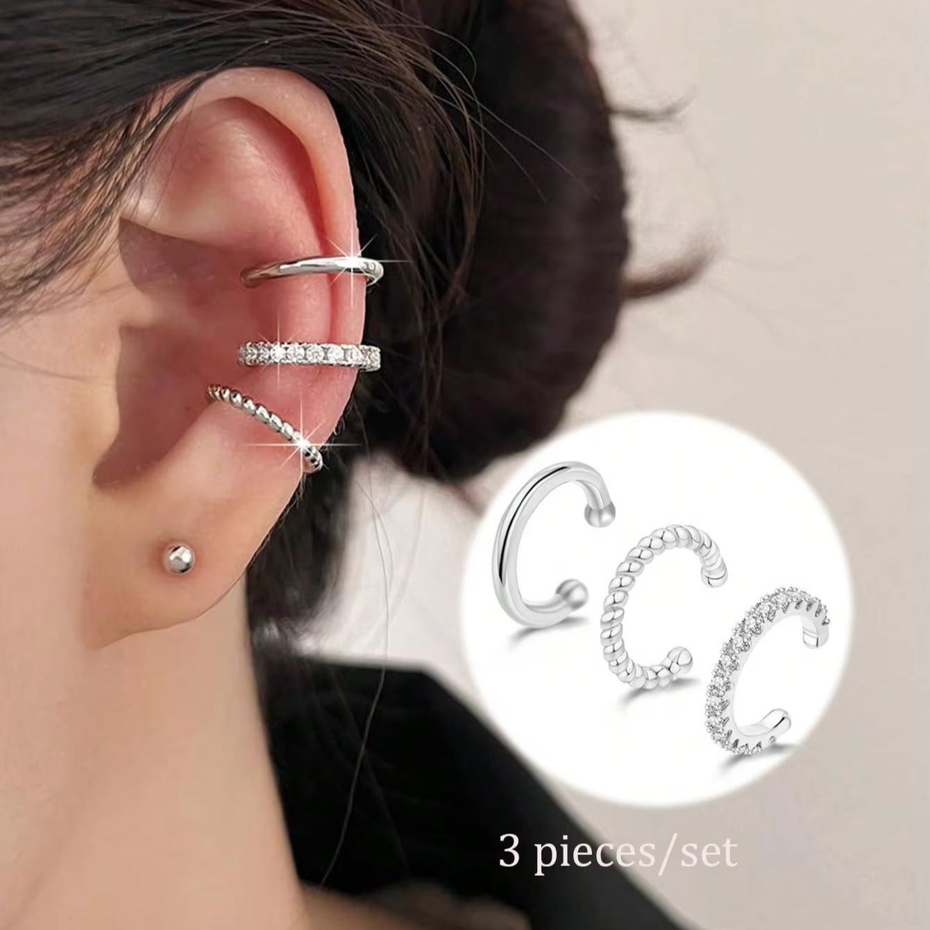 3 Pcs Anting Ear Cuff untuk Wa - Body Jewelry Hypoallergenic ulasan dan harga