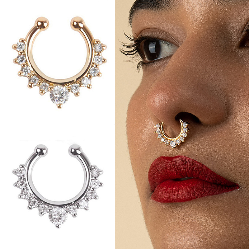 Klip hidung palsu bentuk U unt - Body Jewelry Ear ulasan dan harga