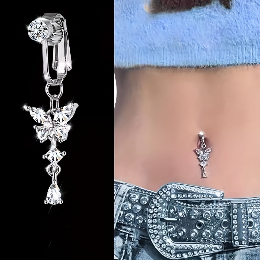 Cincin Pusar Palsu Desain Kupu - Body Jewelry Belly Button Rings ulasan dan harga
