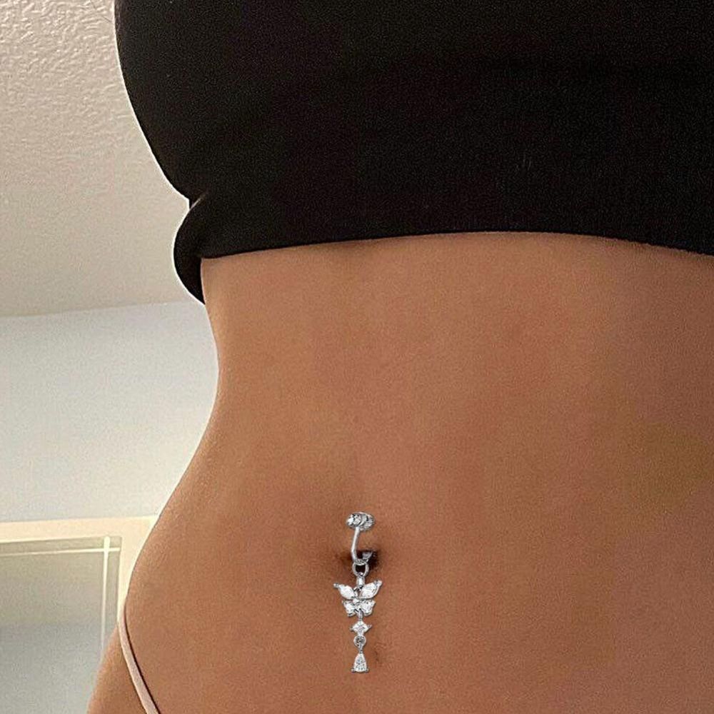 Cincin Pusar Palsu Desain Kupu - Body Jewelry Belly Button Rings ulasan dan harga